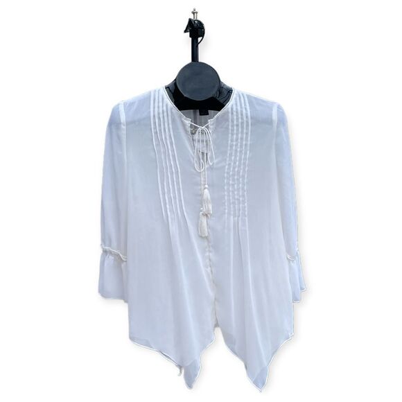 Peck & Peck Sheer Boho Asymmetrical Tassel Blouse Size S - Picture 1 of 7
